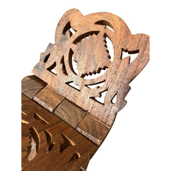 Vintage Hand-Carved India Wooden Bible Cookbook Book Stand/ Holder Folds Flat - Picture 1 of 5